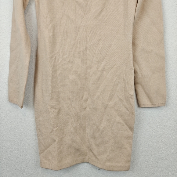 Monrow Nwot Long Sleeves Knit Bodycon Mini Dress Size Small Women's Tan - Picture 2 of 9